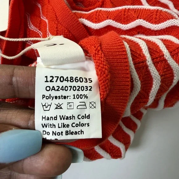 Commense Red White Wavy Stripe One Shoulder Twist Knot Knit Top NWT - Picture 5 of 8